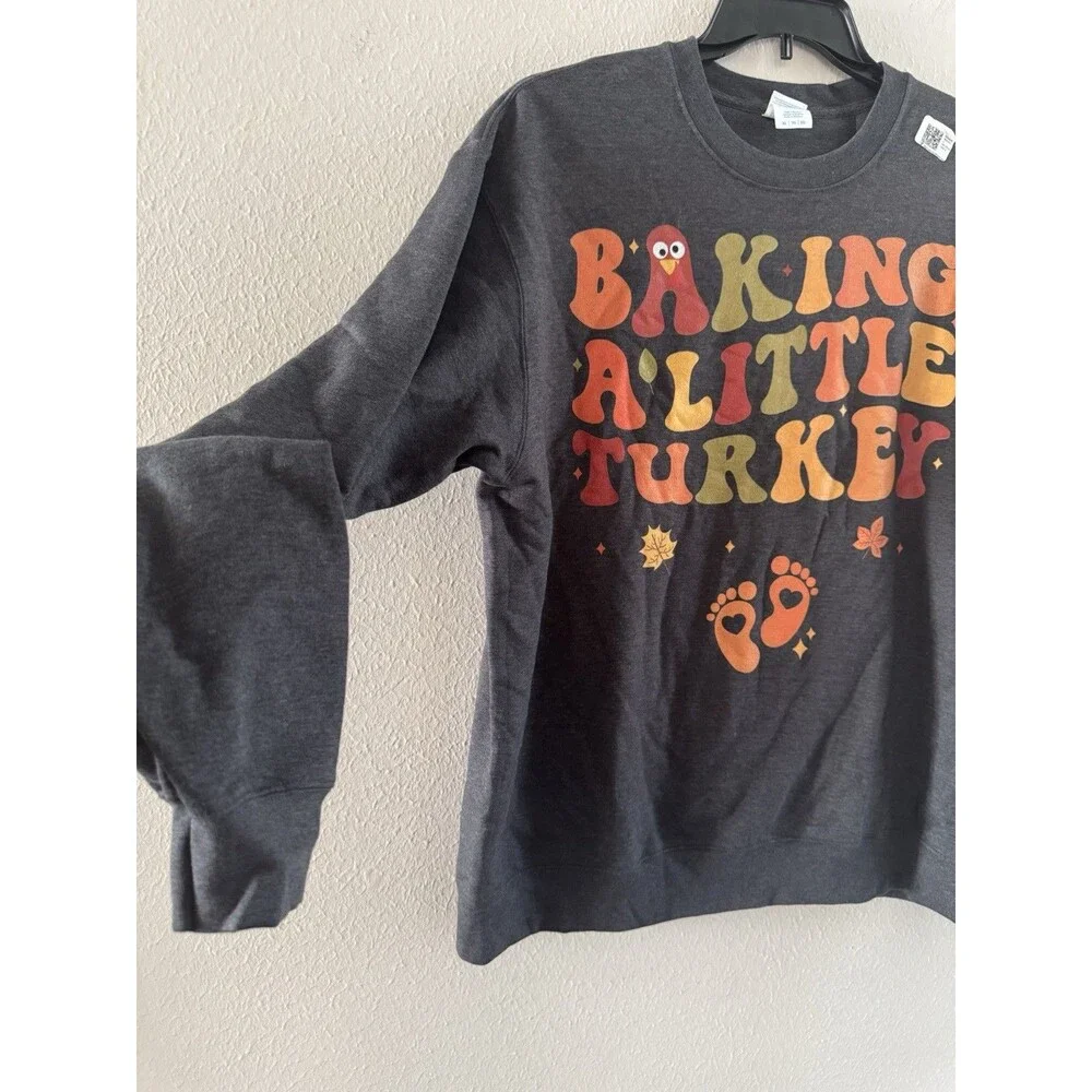 Baking a Little Turkey Thanksgiving Pregnancy Announcement Sweatshirt gray XL